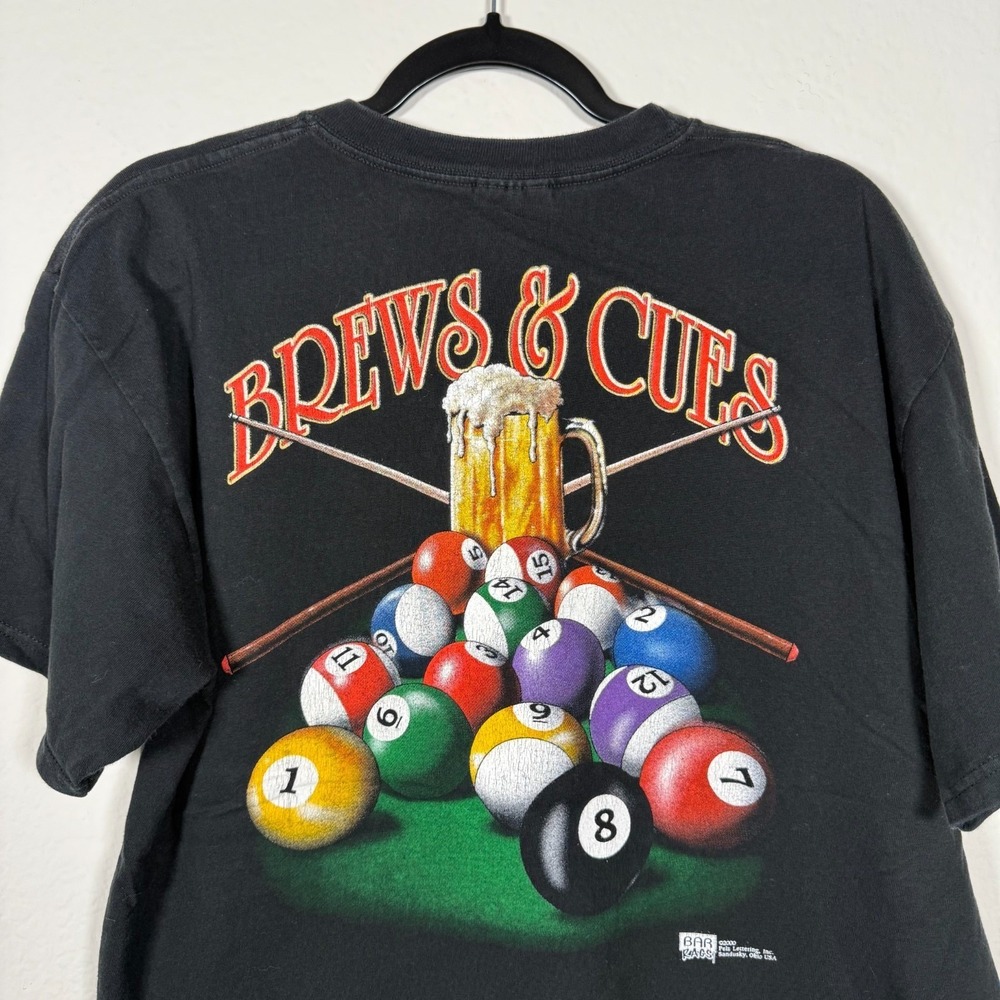 T-Shirt Mens Large Black Brews & Cues Pool Burton's Tavern Pocket Tee